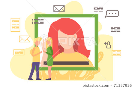 Woman having a conference video call with her colleagues or friends, online communication concept Woman having a conference video call with her colleagues or friends, online communication concept 71357936