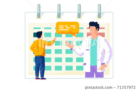 A man makes an appointment with a doctor online. Patient and physician near the work schedule 71357972