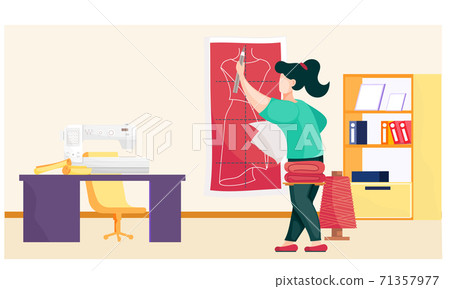 Fashion designer is making a pattern in the studio. Female dressmaker is planning future clothes. 71357977