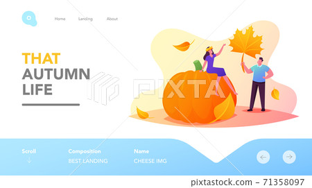 Fall Season Recreation Landing Page Template. Tiny Characters Collecting Autumn Bouquet of Colorful Fallen Leaves Fall Season Recreation Landing Page Template. Tiny Characters Collecting Autumn Bouquet of Colorful Fallen Leaves 71358097