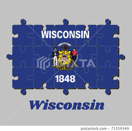 Jigsaw puzzle of Wisconsin flag, The states of America, Concept of Fulfillment. 71359349