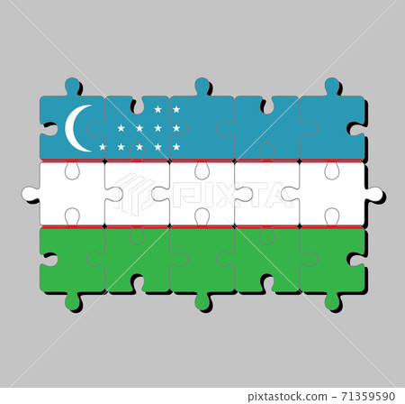 Jigsaw puzzle of Uzbekistan flag. Concept of Fulfillment or perfection. Jigsaw puzzle of Uzbekistan flag. Concept of Fulfillment or perfection. 71359590