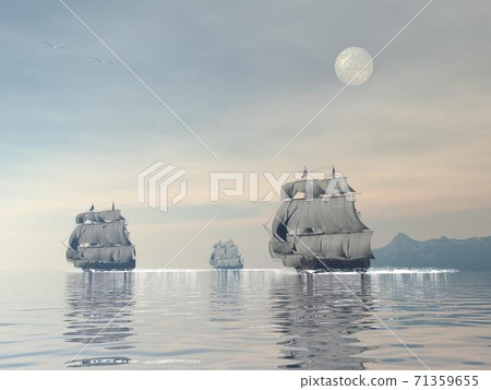 Three old ship - 3D render 71359655