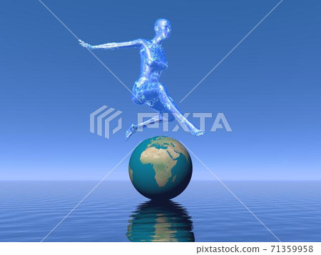 Female jumping upon earth - 3D render Female jumping upon earth - 3D render 71359958