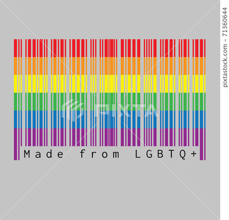 Barcode set the symbol color of LGBTQ plus, red orange yellow green blue purple. text 71360644