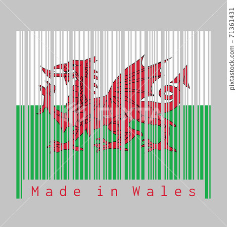 Barcode set the color of Wales flag, consists of a red dragon passant on a green and white field. Barcode set the color of Wales flag, consists of a red dragon passant on a green and white field. 71361431