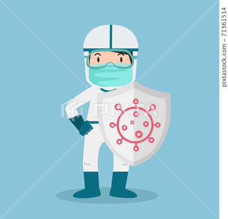 Biosafety worker With Shield  for covid19 71361514