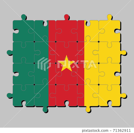 Jigsaw puzzle of Cameroon flag. Concept of Fulfillment or perfection. Jigsaw puzzle of Cameroon flag. Concept of Fulfillment or perfection. 71362911
