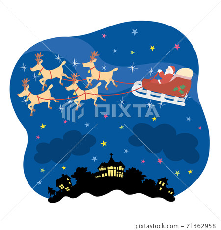 聖誕老人在馴鹿上度過一個神聖的夜晚 聖誕老人在馴鹿上度過一個神聖的夜晚 71362958