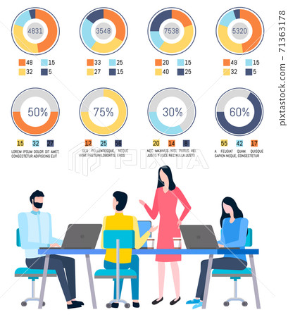 Man and Woman Working with Pc, Diagram Vector 71363178