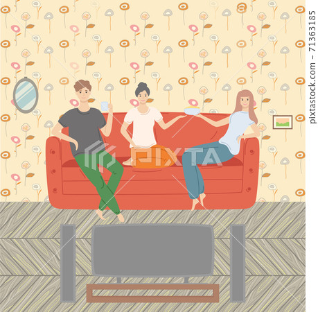 People Sitting on Sofa at Home and Watching TV People Sitting on Sofa at Home and Watching TV 71363185