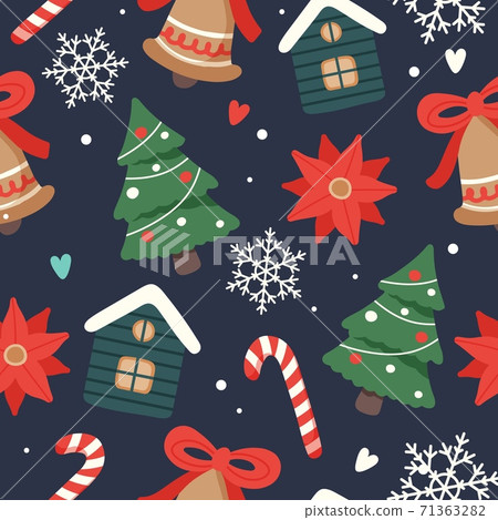 Christmas pattern cute seasonal elements, vector illustration in flat style Christmas pattern cute seasonal elements, vector illustration in flat style 71363282
