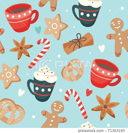 Christmas pattern cute seasonal elements, vector illustration in flat style 71363285