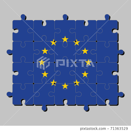 Jigsaw puzzle of European Union flag. Concept of Fulfillment or perfection. Jigsaw puzzle of European Union flag. Concept of Fulfillment or perfection. 71363529