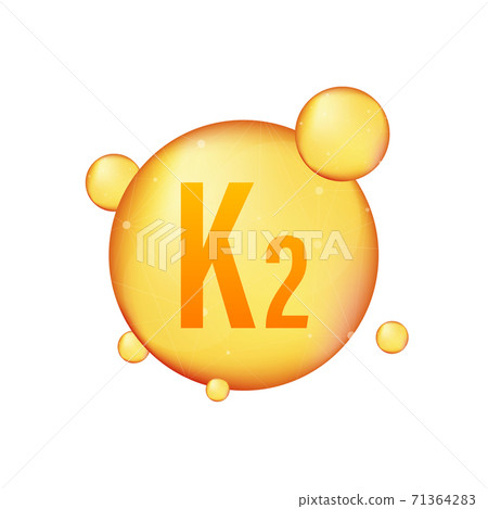 Vitamin K2 gold shining icon. Ascorbic acid. Vector illustration Vitamin K2 gold shining icon. Ascorbic acid. Vector illustration 71364283