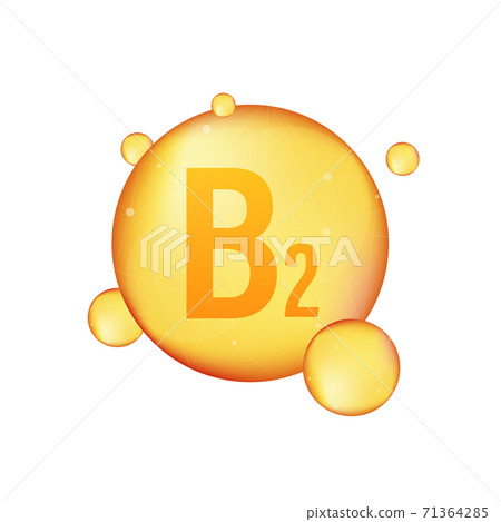 Vitamin B 2 gold shining icon. Ascorbic acid. Vector illustration 71364285