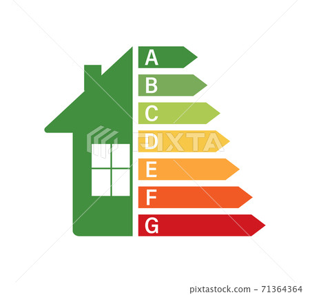 Energy efficiency chart and house concept. Home icon vector. Solar power. Green home. Vector stock illustration. Energy efficiency chart and house concept. Home icon vector. Solar power. Green home. Vector stock illustration. 71364364