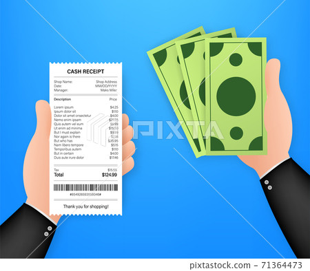 Receipt icon in a flat style isolated on a colored background. Invoice sign. Bill atm template or restaurant paper financial check Receipt icon in a flat style isolated on a colored background. Invoice sign. Bill atm template or restaurant paper financial check 71364473