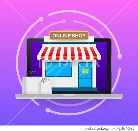 Shopping Online on Website. Online store, shop concept on laptop screen. Vector illustration. 71364585