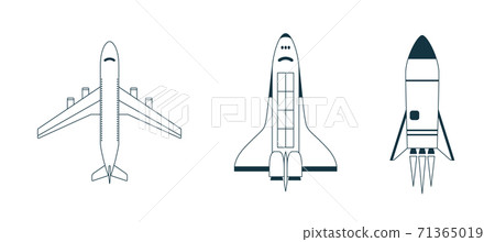 Aircraft, airplane, spaceship, space rocket icon or sign 71365019