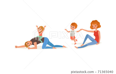 Tired Parents and Hyperactive Children Claiming Attention Vector Illustration Set Tired Parents and Hyperactive Children Claiming Attention Vector Illustration Set 71365040