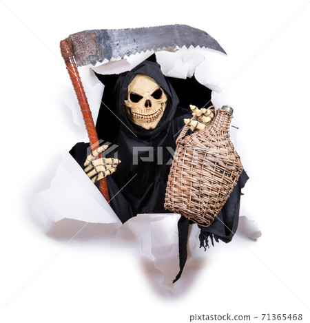 Grim Reaper with a scythe and carboys in the hole 71365468