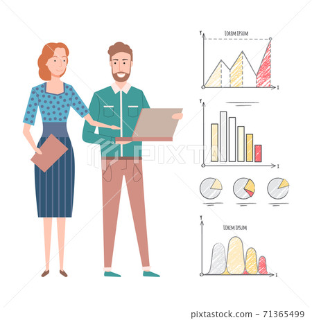 Man and Woman Teamwork of Workers with Statistics 71365499