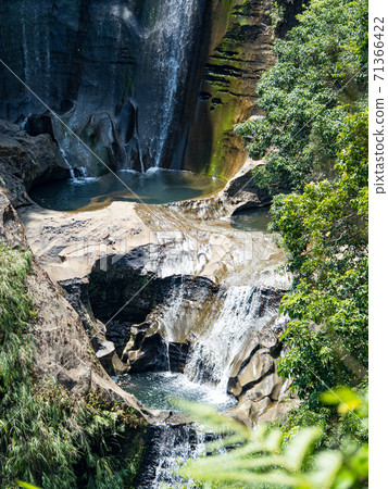 Mountain waterfall river stream view. Mountain waterfall river stream view. 71366422