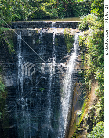 Mountain waterfall river stream view. Mountain waterfall river stream view. 71366423