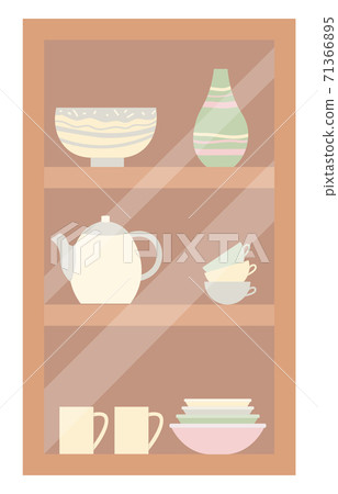 Cupboard with Vase and Tea Kettle Bowls Plates Cupboard with Vase and Tea Kettle Bowls Plates 71366895
