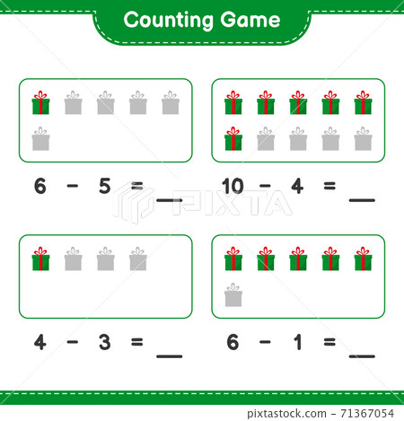 Counting game, count the number of Gift Boxes and write the result. Educational children game, printable worksheet, vector illustration 71367054