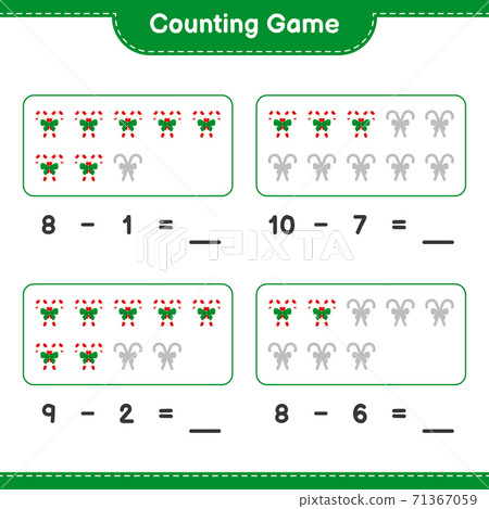Counting game, count the number of Candy Canes with Ribbon and write the result. Educational children game, printable worksheet, vector illustration 71367059