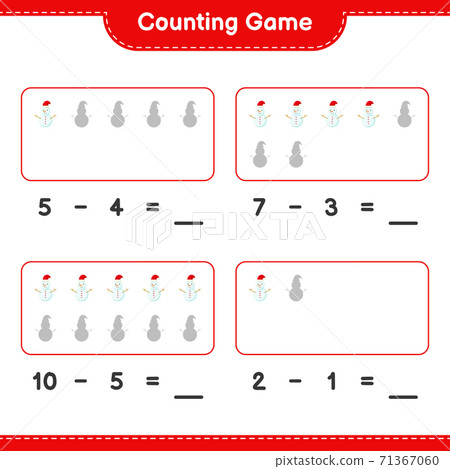 Counting game, count the number of Snowman and write the result. Educational children game, printable worksheet, vector illustration Counting game, count the number of Snowman and write the result. Educational children game, printable worksheet, vector illustration 71367060