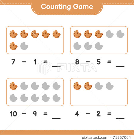 Counting game, count the number of Cookies and write the result. Educational children game, printable worksheet, vector illustration Counting game, count the number of Cookies and write the result. Educational children game, printable worksheet, vector illustration 71367064