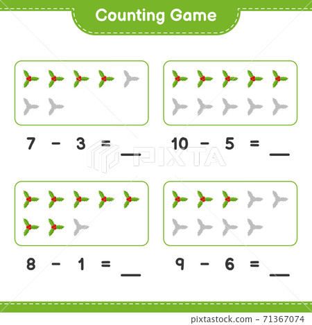 Counting game, count the number of Holly Berries and write the result. Educational children game, printable worksheet, vector illustration 71367074