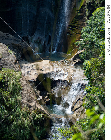 Mountain waterfall river stream view. Mountain waterfall river stream view. 71367684