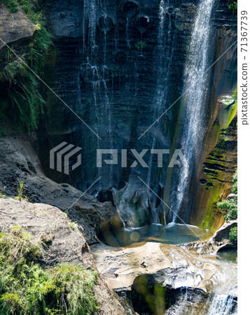 Mountain waterfall river stream view. Mountain waterfall river stream view. 71367739