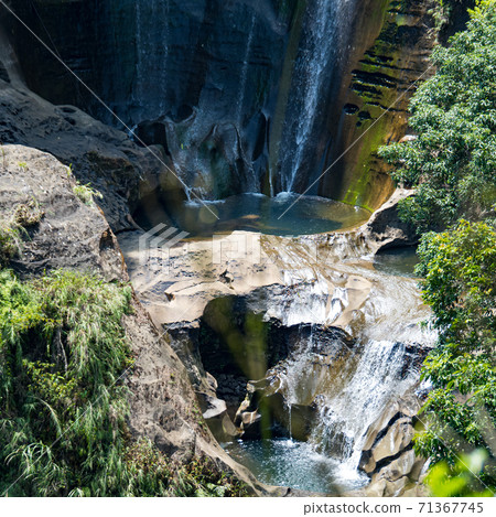Mountain waterfall river stream view. Mountain waterfall river stream view. 71367745