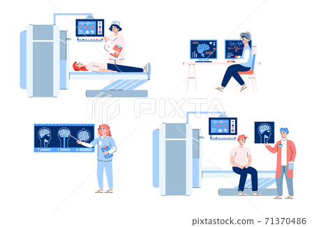 Doctors research at results of patients brain mri scan a vector illustrations 71370486