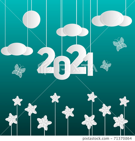 Banner 2021 in paper cut style. Vector illustration. 71370864