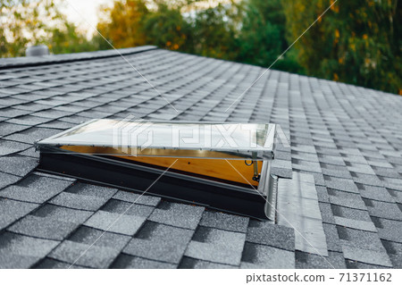 new open roof window on shingles flat polymeric roof-tiles new open roof window on shingles flat polymeric roof-tiles 71371162