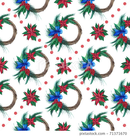 Christmas watercolor wreath seamless pattern. Hand-drawn illustration 71371670