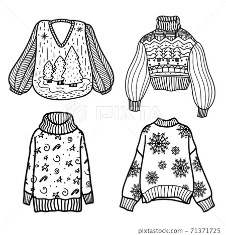 Set of knitted sweaters and jumpers .Doodle style Set of knitted sweaters and jumpers .Doodle style 71371725