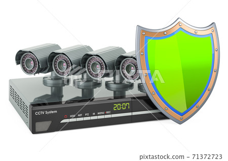 CCTV system with shield, 3D rendering CCTV system with shield, 3D rendering 71372723