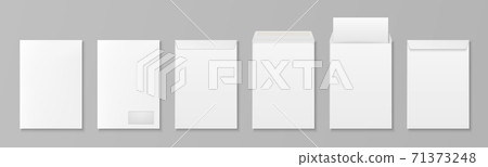 Vector 3d Realistic White Paper Blank Envelope with Letter Sheet and Window Isolated. A4, C5, C6, A6, C6, A5, C5 Size. Design Template for Mockup. Opened and Closed. Top or Front View 71373248