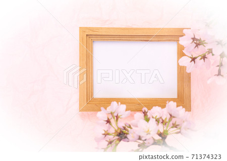 櫻花和照片框架桃子色紙背景 櫻花和照片框架桃子色紙背景 71374323