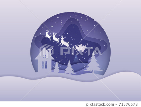 Marry christmas with Deer and santa claus driving in a sleigh with snow in the winter season. Marry christmas with Deer and santa claus driving in a sleigh with snow in the winter season. 71376578