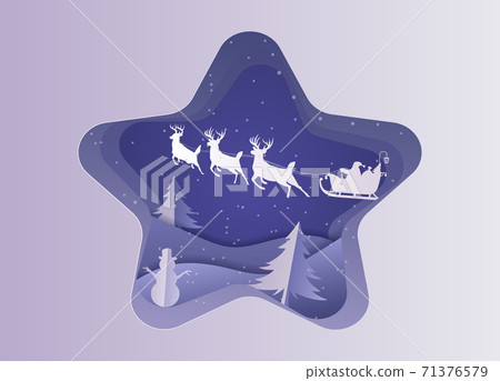 Marry christmas with Deer and santa claus driving in a sleigh with snow in the winter season. 71376579