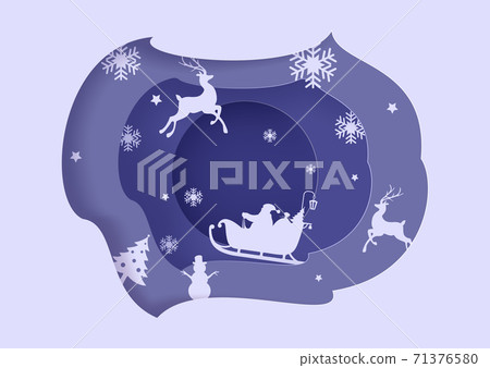 Marry christmas with Deer and santa claus driving in a sleigh with snow in the winter season. 71376580