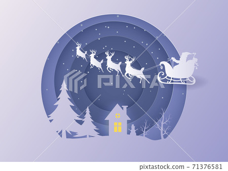 Marry christmas with Deer and santa claus driving in a sleigh with snow in the winter season. Marry christmas with Deer and santa claus driving in a sleigh with snow in the winter season. 71376581